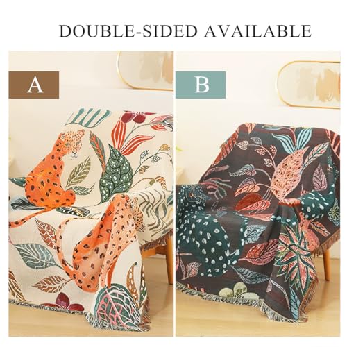 LumiSyne Double-Sided Cotton Woven Throw Blanket with Tassel Jungle Bohemian Style Tapestry Shawl Multi-Function Decorative Throws for Sofa Bed Armchair Camping Blanket Tablecloth Carpet 160x130cm - color: Searching for Leopards