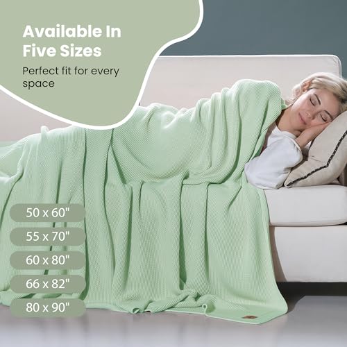 Dalisa 100% Organic Turkish Cotton Throw Blanket - GOTS Certified, Cozy - Perfect for Couch, Bed, and Home Decor - Boho Vintage Knit Alina (Sage, 50x60) - color: Sage, size: 50x60