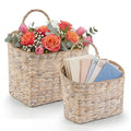 Set of 2 White Wicker Hanging Baskets for Front Door, Mail, Flowers & Organizing - color: White Water Hyacinth