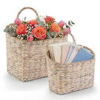 Set of 2 White Wicker Hanging Baskets for Front Door, Mail, Flowers & Organizing - color: White Water Hyacinth