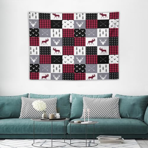 ZhiRain Cabin Retro Rustic Lodge Tapestry Wall Hanging Deer Country Hunting Wild Animal Plaid Check Tapestries Home Decor for Living Room Bedroom Farmhouse Apartment Dorm 30"x40" - color: Cabin-2, size: 30"L x 40"W