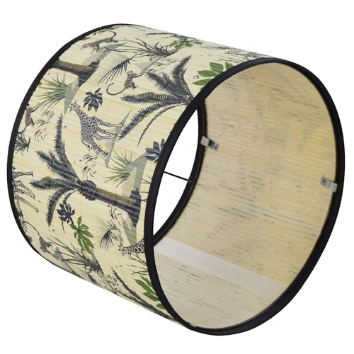 Bamboo Lamp Shade With Tropical Plants Chandelier Covers, Bohemian Farmhouse Drum Lamp Shade for Table Lamp Floor Lamp, Rustic Rattan Light Fixture for Bedroom Living Room (13x13x10 inch) - color: color5, size: 13*10