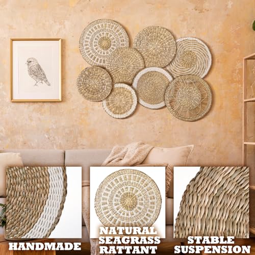 Xuhal 8 Pcs Boho Wall Basket Decor Decorative Bulrush Woven Basket Wall Decor Rustic Farmhouse Hanging Baskets for Kitchen Rustic Home Summer Decorations - style: Novel