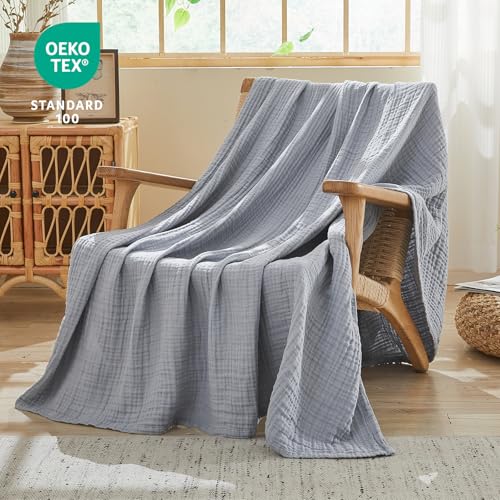 EMME Cotton Muslin Throw Blanket Couch Breathable Gauze Blanket Soft Lightweight Blankets Adults (Dusty Blue, 50"x60") - color: 11 - Dusty Blue, size: Throw (50" x 60")