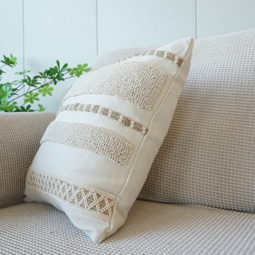 Boho Throw Pillow Cover Tassels Textured Striped Bed Pillow Shams Farmhouse Neutral Decorative Soft Pillowcase for Sofa Couch Bed (PatternB,18"x18") - color: Pattern B, size: 18"x18",Throw Pillow Covers