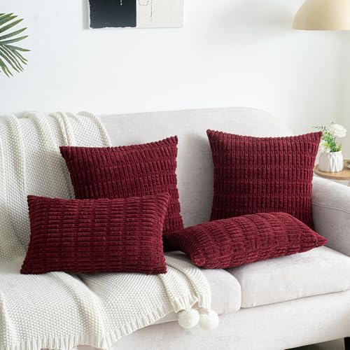 Pack of 2 Burgundy Corduroy Decorative Pillow Covers 16x16 Inch Soft Boho Striped Throw Pillow Covers Modern Farmhouse Home Decor for Sofa Living Room Couch Bed - color: Burgundy, size: 16" x 16" (Pack of 2)