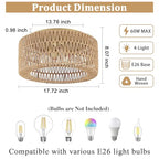 Rattan Light Fixtures Ceiling Mount,4-Lights Boho Flush Mount Ceiling Light with Hand-Woven Shade, 18''Rattan Farmhouse Chandelier for Hallway Bedroom Kitchen Farmhouse Foyer Entryway (Gold) - color: Gold, size: Large