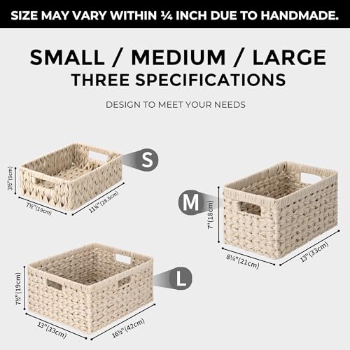 GRANNY SAYS Basket for Organizing, Wicker Storage Baskets for Shelves, Woven Baskets for Storage, Waterproof Shelf Baskets for Living Room, Rectangular Woven Basket with Handles, 1-Pack - color: Butter Milk, size: 16 ½"L x 13"W x 7 ½"H