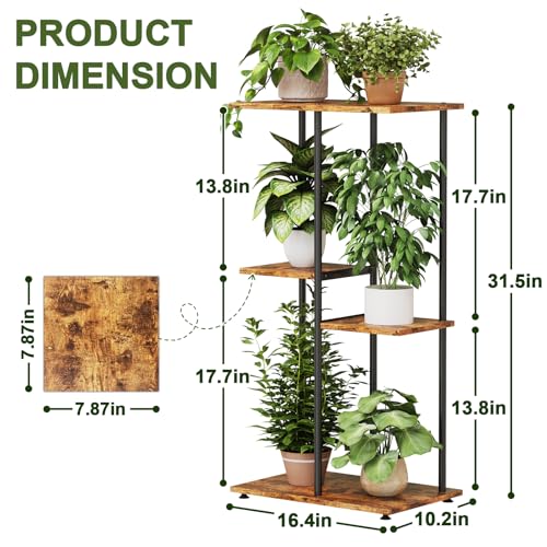 Plant Stand Indoor, Corner 4 Tier Metal Plant Shelf for Multiple Plants, Tiered Flower Pot Stands for Patio Garden Balcony Living Room Bedroom - color: 4 Tier Long Black+Brown