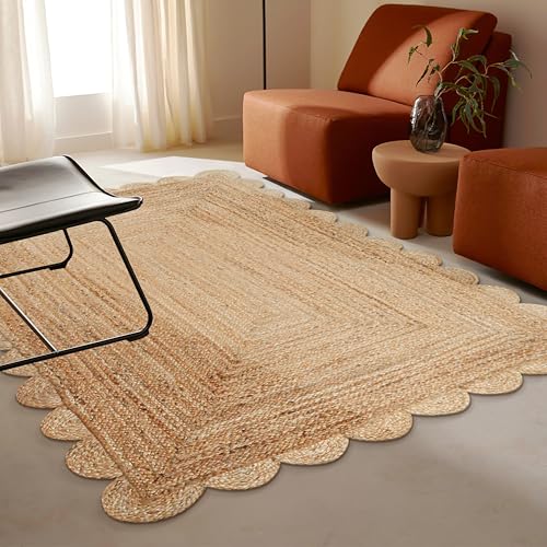 Savi Home Scalloped Jute Rug 4'x6' – Handwoven Natural Area Rug, Farmhouse Boho Style, Eco-Friendly Reversible Carpet for Living Room, Bedroom, Entryway, Dining Room Décor - color: Scalloped Natural, size: 4' x 6' (Rectangular)