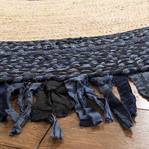 SAFAVIEH Cape Cod Collection 4' Round Navy / Natural CAP701N Handmade Boho Fringe Jute & Cotton Area Rug - color: Navy/Natural, size: 4' (Round)