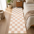 GarveeHome Checkered Blush Beige Neutral 2x6 Washable Kitchen Runner Rug Geometric Modern Soft Low-Pile Stain Resistant Rug for Bedroom Hallway Entryway Nursery Non-Slip TPE Backing - color: Blush Beige, size: 2' x 6' (Rectangular)