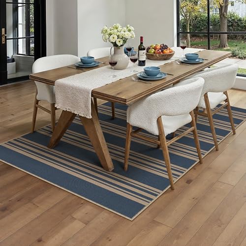 PureCozy Striped Easy Jute Rug 3x5 Blue Entryway Carpet Washable Non Slip Office Door Mat Farmhouse Neutral Non Shedding Small Indoor Outdoor Rug for Bathroom Kitchen Bedroom Living Room - color: Blue/Striped, size: 3' x 5' (Rectangular)