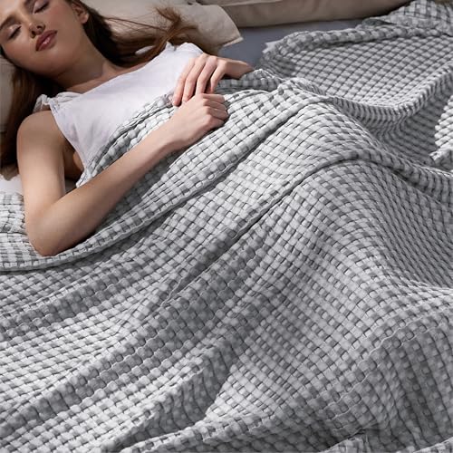 Bedsure Cooling Cotton Waffle King Size Blanket - Lightweight Breathable Blanket of Rayon Derived from Bamboo for Hot Sleepers, Luxury Throws for Bed, Couch and Sofa, Grey, 104x90 Inches - color: Grey, size: King (104" X 90")