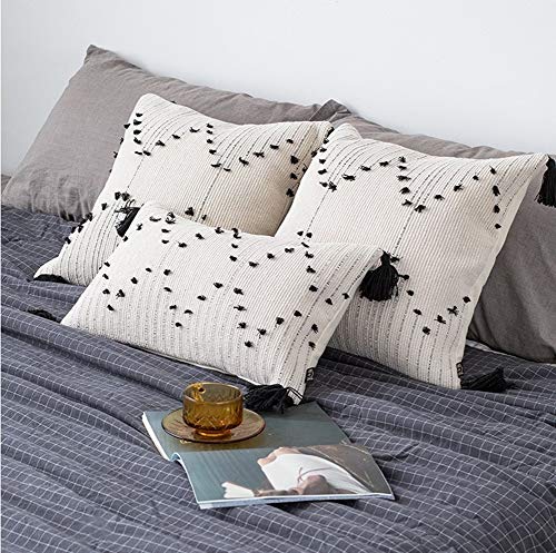 LEVINIS Decorative Boho Throw Pillow Covers 12 x 20 Inch, Black and White Woven Cotton Lumbar Pillow Case for Home, Party, Car, Office - color: Tribal Geometric, size: 20" x 12" (Pack of 1)