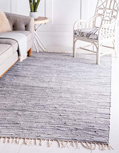 Unique Loom Chindi Cotton Collection Soft Hand Woven Natural Fiber Striped Area Rug, 2 ft 2 in x 3 ft in, Gray/Ivory - color: Gray/Ivory, size: 2'2" x 3' (Rectangular)