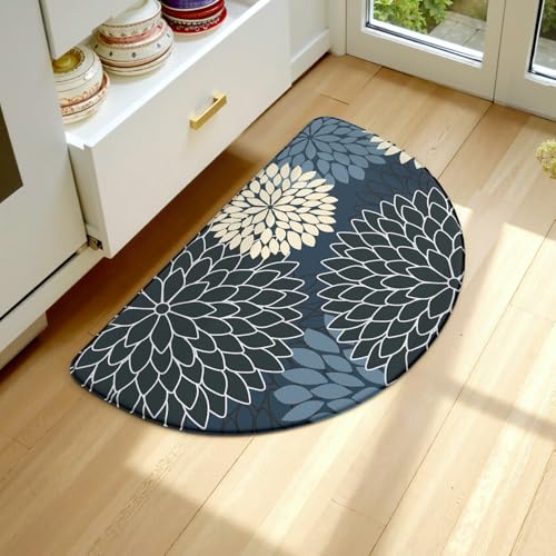 KIMODE Half Circle Kitchen Mats for Floor Cushioned Anti Fatigue,Semi Round Floral Boho Kitchen Rug Non Slip,Waterproof Kitchen Carpet Decor for Sink Laundry Bathroom,Blue Multi - color: Multi-blue, size: 28" x 18" (1 PC)--0.47 inches