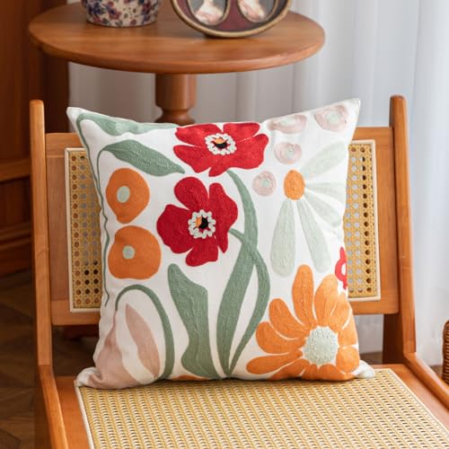 YIcabinet Pack of 2 Throw Pillow Covers,Embroidered Floral Pillow Case Soft Square Decorative Pillowcases for Home Sofa Couch 18x18 Inch - color: White03