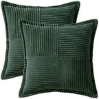 MIULEE Decorative Euro Sham Throw Pillow Covers for Couch Bed Livingroom 26x26 Inch Set of 2 Dark Green Boho Accent Throw Pllows Broadside Striped Patchwork Soft Corduroy Pillowcases