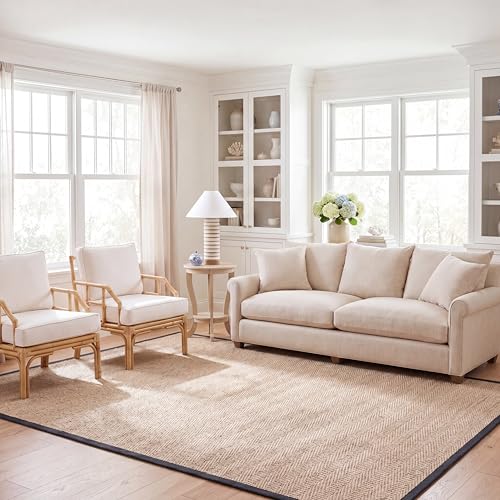 SAFAVIEH Area Rug 9x12 - Natural Fiber Collection - Large - Natural & Black, Seagrass, Herringbone Pattern with Border (NF115C) - color: Natural/Black, size: 9' x 12' (Rectangular)