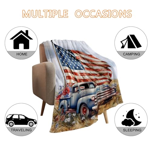 YeeJu Patriotic Throw Blanket 4th of July Memorial Day Fourth of July Throw Blanket for Couch Bed Soft Fuzzy Fleece Blankets Stars and Stripes Red White Blue American Flag Veteran Blanket 50x60 - color: Flag-10, size: 50"x60"
