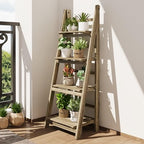 Ladder Shelves - Folding Wooden Ladder Bookshelf, 4-Tier Retro Plant Stand Storage Shelves for Home Living Room, Light Brown - color: Light Brown