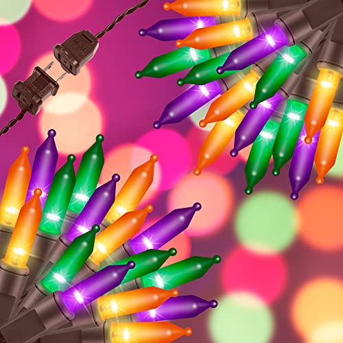 100LIGHTS Orange Purple and Green Extra-Bright with End Connectors Halloween Decorative Lights 5.98m UL Certified Mini String Light Set Waterproof for Halloween Home Garden Tree Party Patio - color: Brown Wire Orange&Purple&Green, size: 100 COUNT-1PACK