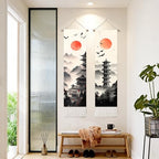 seewan 2 Pack Long Vertical Wall Tapestry, Boho Nature Landscape & Floral Aesthetic Wall Hanging for Bedroom Living Room Home Decor, Long Narrow Art Tapestry with Sunrise Mountain Botanical Designs, 13" × 51" (Zen Pagoda Twilight, 13"Wx51"H, Unframed) - c