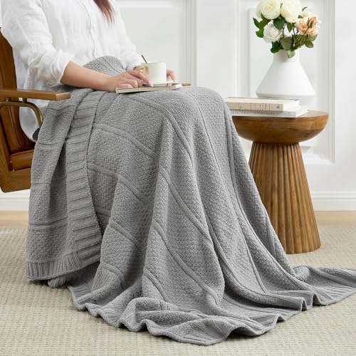 Amélie Home Premium Chenille Throw Blanket, Soft Cozy Moss Stitch Knit Blanket for Couch, Sofa, Chair, Home Decor, Grey 50"x60" - color: Grey, size: 50" X 60"