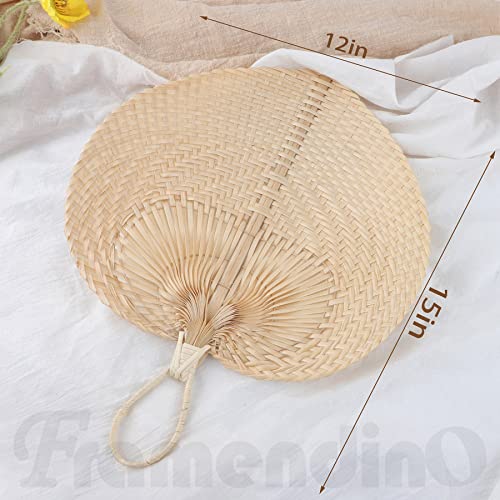 Framendino, 2 Pack Natural Bamboo Hand Riffia Fans Handmade Weaving for Summer Home Wedding Wall Decor - size: 15"L x 12"W (2 Pack)