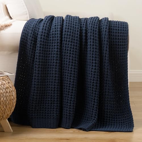 Bunnikins & Clover Navy Blue Throw Blanket for Couch, Knitted Blue Blanket Throw 50''x60'', Super Soft Waffle Navy Throws for Chair Sofa Home Decor - color: Navy, size: 50"x60"