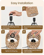Rattan Table Lamp, Boho Table Lamp, Small Bedside Lamp, Handwoven Paper Lampshade, 2700K LED Bulb Included, Boho Desk Lamp, Modern Nightstand Lamp for Bedroom, Living Room, HW06TL05 - color: Mesh + Black