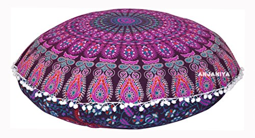 32" Peacock Mandala Bohemian Yoga Meditation Floor Pillow Cover Comfortable Home Car Bed Sofa Cushion Couch Seating Large Zipped Throw (32 inches, Pink Purple) - color: Pink Purple
