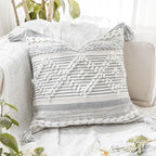 BlissBlush Gray Cream White Boho Throw Pillow Cover 20X20, Boho Woven Textured Pillow Cover, Neutral Pillow Cover, Sofa Couch Bed Farmhouse Lumbar Pillow (Cover ONLY) - color: Gray, size: 20" x 20" (Pack of 1)