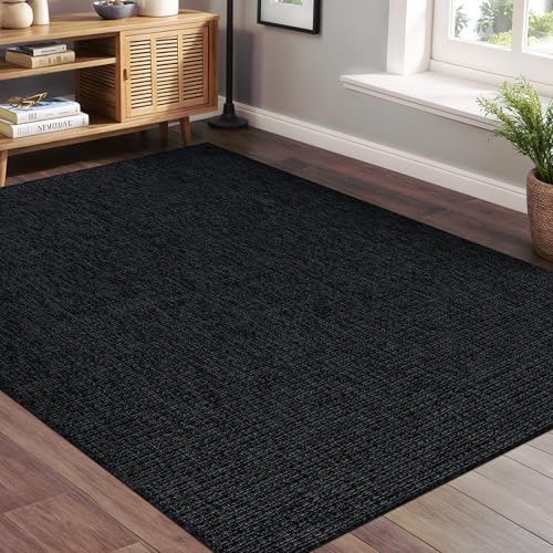 Beverly Rug Easy Jute Large Rug 9x12 Solid Washable Durable Outdoor Indoor Area Rugs for Living Dining Room Patio Office Stain Resistant Non Shedding Indoor Outside Carpet (9 x 12 Dark Gray) - color: Dark Gray, size: 9' x 12' (Rectangular)