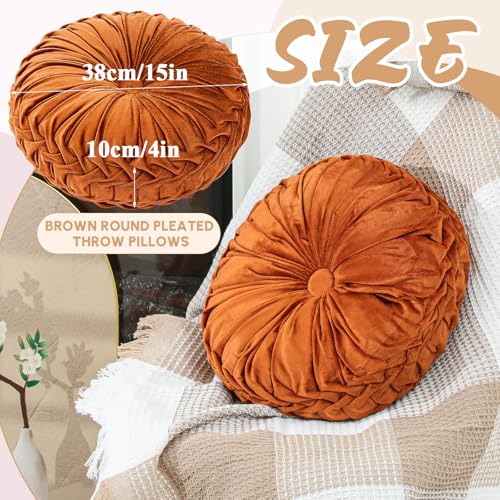 Drydiet 1 Pcs Round Throw Velvet Pillows Decorative Pleated Throw Pillows Diameter Accent Pumpkin Boho Chair Cushion for Couch Sofa Home Decoration (Brunt Orange,15'') - color: Brunt Orange, size: 15''