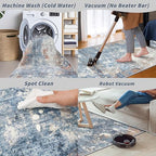 2x8 Washable Non-Slip Hallway Runner Rug – Modern Coastal Abstract Neutral Stain-Resistant Low-Pile Carpet Runner for Kitchen Entryway Bedroom Bathroom (Blue Rust,2x8) - color: Blue Rust, size: 2' x 8' (Rectangular)