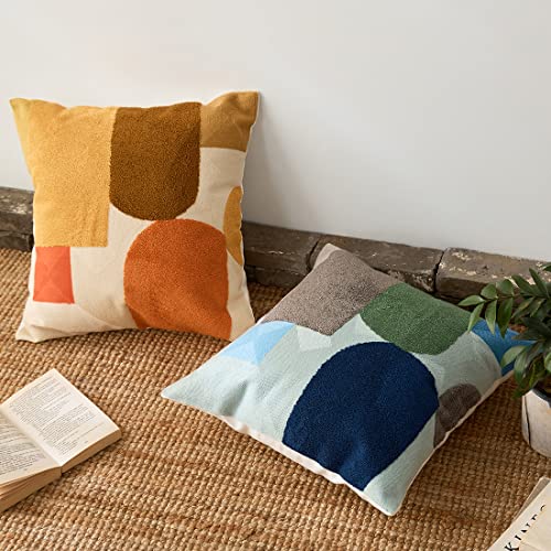 vctops Boho Geometric Tufted Decorative Throw Pillow Cover Farmhouse Cotton Embroidery Accent Square Cushion Case for Couch Sofa Bed (EmbroideryG, 18"x18") - color: Embroideryg, size: 18" x 18" (Pack of 1)