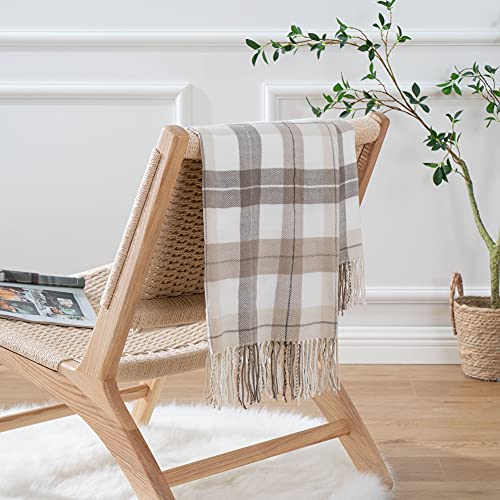 BATTILO HOME Fall Plaid Throw Blanket for Couch, Farmhouse Checkered Decor Throw, Lightweight Beige Throw Blankets for Bed Sofa Neutral Fall Decor, 49"x63" - color: Grey&white