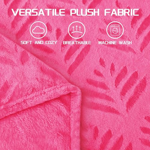 Exclusivo Mezcla Twin Size Fleece Blanket for Bed, Super Soft and Cozy Blankets All Season Use, Leaves Pattern, Plush Fuzzy Lightweight, Hot Pink, 60x80 Inch - color: Hot Pink, size: Twin(60"x80")