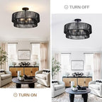 Black Boho Rattan Chandelier 23.6'' Hand Woven Chandelier Light Fixture 3-Light Farmhouse Drum Pendant Light for Dining Room Bedroom Kitchen Hallway Foyer - color: 23.6" Black Rattan