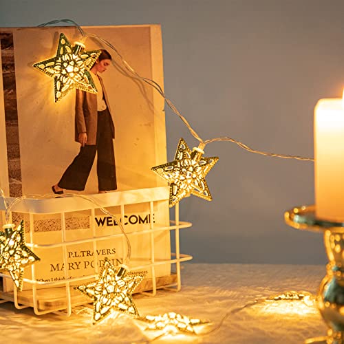 Vigdur 10Ft Star String Lights - 20 LEDs Star Fairy Lights Battery Operated with Timer, Ramadan Decoration Light for Home Bedroom Party Holiday Eid Mubark Decoration - color: Star Lights
