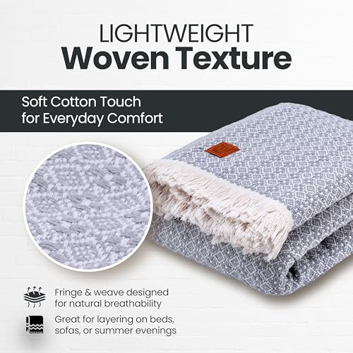 Gold Case Throw Blanket for Bed - 100% Recycled Turkish Cotton Blanket - Retro Lightweight Soft Throw Blankets for Bed & Living Room - Queen Size Cozy Blankets - 90x90 - Grey - color: Retro Grey, size: 90x90"