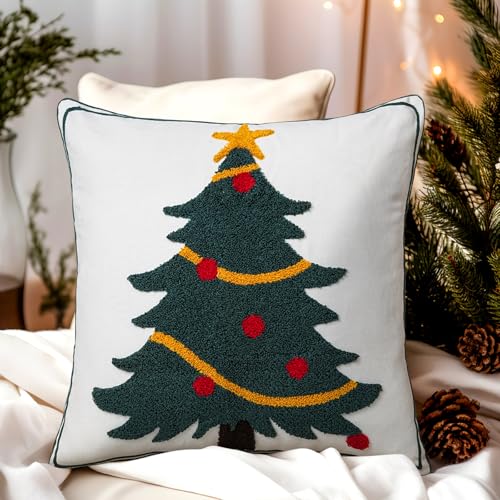 Adabana Christmas Tree Pillow Covers 18x18 Inch Farmhouse Tufted Star Winter Decorative Throw Pillow Cover Holiday Cushion Case Decor for Couch Living Room Sofa Bedroom(Dark Green) - color: Christmas Tree:dark Green