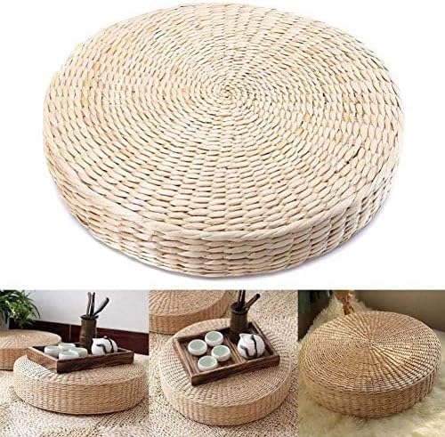 Meditation Pillow,Tatami,Floor Cushion,Floor Pillow,15.7inch / 40cm Dia Straw Floor Seat Cushion for Deep Thought Leisure Round Shape Soft Pouf Light Yellow Knitted Tatami Cushion