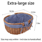 Large Wicker Picnic Basket with Handles,Handle Sturdy Woven Body with Removable and Washable Lining,Outdoor Camping,Gift Packing,Garden Picking, Storage.Blue - color: Blue