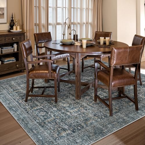 Collive Area Rug for Living Room 5x7, Machine Washable Vintage Distressed Rugs for Bedroom, Soft Non-Slip Low Pile Indoor Floor Accent Carpet for Office Entryway Nursery Dining Room - Blue/Grey - color: Blue/Grey, size: 5' x 7' (Rectangular)