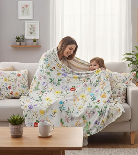 Aipon Floral Throw Blanket for Women, 50 x 60 Inch Purple Small Flower Botanical Patterned Throw Blanket Gifts for Women, Cozy Soft Plush Fuzzy Throw Blankets for Couch Bed - color: White Flowers, size: 50.00'' × 60.00''