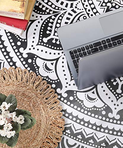 Popular Handicrafts Round Tapestry Wall Hanging Ombre Hippie Mandala Bohemian Hippy Intricate Indian Tapestries Tablecloth 68 Inches (173cm) Black Grey & Yellow - color: Black Grey and Yellow