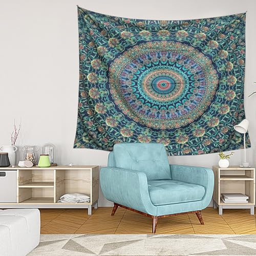 Hopodix Green Peacock Mandala Wall Tapestry, Bohemian Wall Hanging for Bedroom Living Room Dorm Decor，59.06×51.18 inches - size: 60"L x 36"W